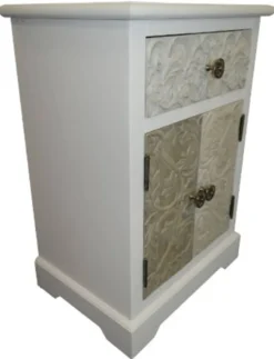 Casa Padrino Landhausstil Kommode Weiß / Mehrfarbig 45 x 32 x H. 64 cm - Handgefertigte Kommode mit Schublade und 2 Türen