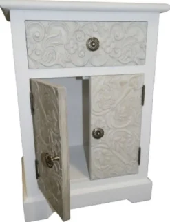 Casa Padrino Landhausstil Kommode Weiß / Mehrfarbig 45 x 32 x H. 64 cm - Handgefertigte Kommode mit Schublade und 2 Türen