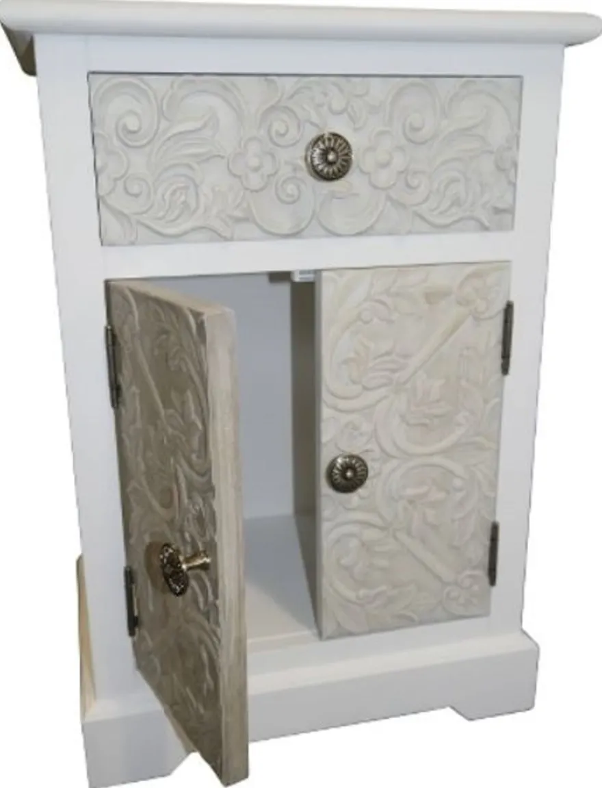Casa Padrino Landhausstil Kommode Weiß / Mehrfarbig 45 x 32 x H. 64 cm - Handgefertigte Kommode mit Schublade und 2 Türen