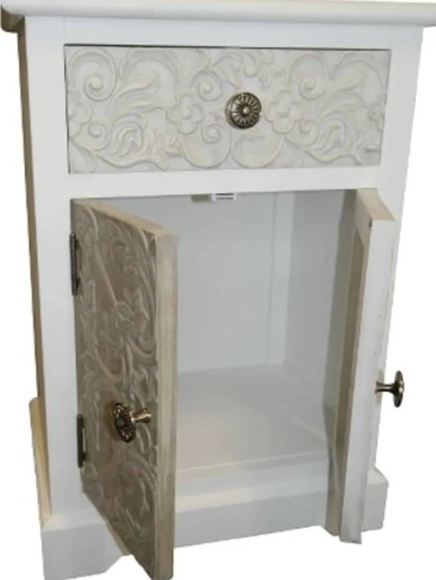 Casa Padrino Landhausstil Kommode Weiß / Mehrfarbig 45 x 32 x H. 64 cm - Handgefertigte Kommode mit Schublade und 2 Türen