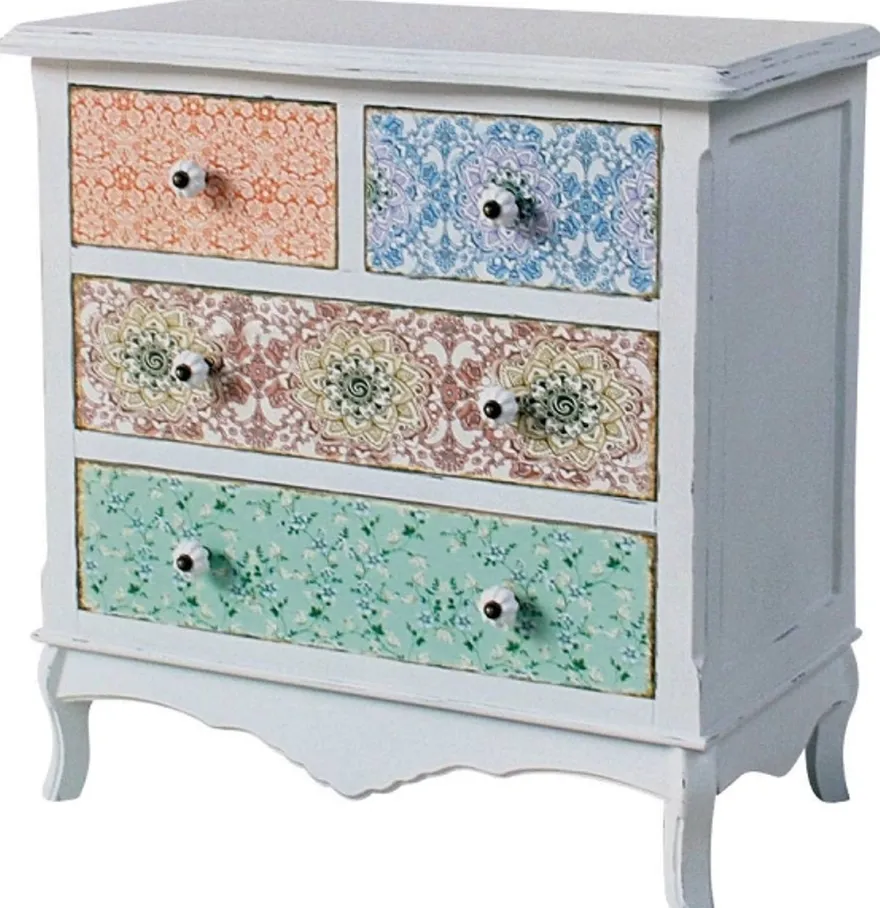 Casa Padrino Landhausstil Kommode Shabby Chic in Antik Weiß / Mehrfarbig 70 x 38 x H. 71 cm