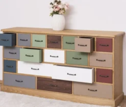 Casa Padrino Landhausstil Kommode Hellbraun / Mehrfarbig 180 x 48 x H. 95 cm - Massivholz Schrank mit 19 Schubladen - Landhausstil Möbel