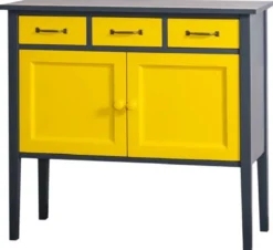 Casa Padrino Landhausstil Kommode mit 3 Schubladen und 2 Türen Dunkelgrau / Gelb 100 x 41 x H. 90 cm - Landhausstil Möbel