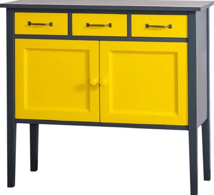 Casa Padrino Landhausstil Kommode mit 3 Schubladen und 2 Türen Dunkelgrau / Gelb 100 x 41 x H. 90 cm - Landhausstil Möbel