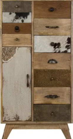 Casa Padrino Landhausstil Kommode Naturfarben / Mehrfarbig 55 x 30 x H. 110 cm - Landhausstil Schrank mit Tür und 11 Schubladen