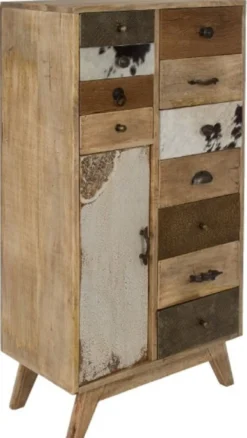 Casa Padrino Landhausstil Kommode Naturfarben / Mehrfarbig 55 x 30 x H. 110 cm - Landhausstil Schrank mit Tür und 11 Schubladen