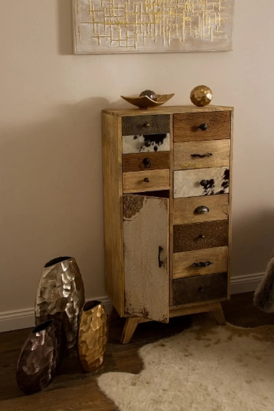 Casa Padrino Landhausstil Kommode Naturfarben / Mehrfarbig 55 x 30 x H. 110 cm - Landhausstil Schrank mit Tür und 11 Schubladen