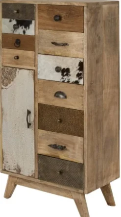 Casa Padrino Landhausstil Kommode Naturfarben / Mehrfarbig 55 x 30 x H. 110 cm - Landhausstil Schrank mit Tür und 11 Schubladen