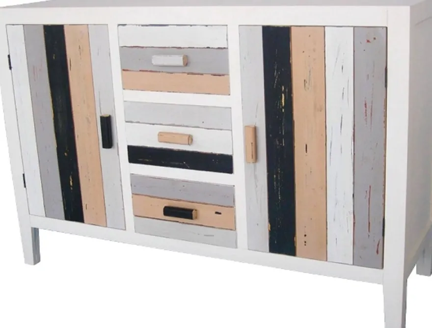 Casa Padrino Landhausstil Kommode mit 2 Türen und 3 Schubladen, Mehrfarbig, 120 x 40 x H. 80 cm, Shabby Chic Kommode