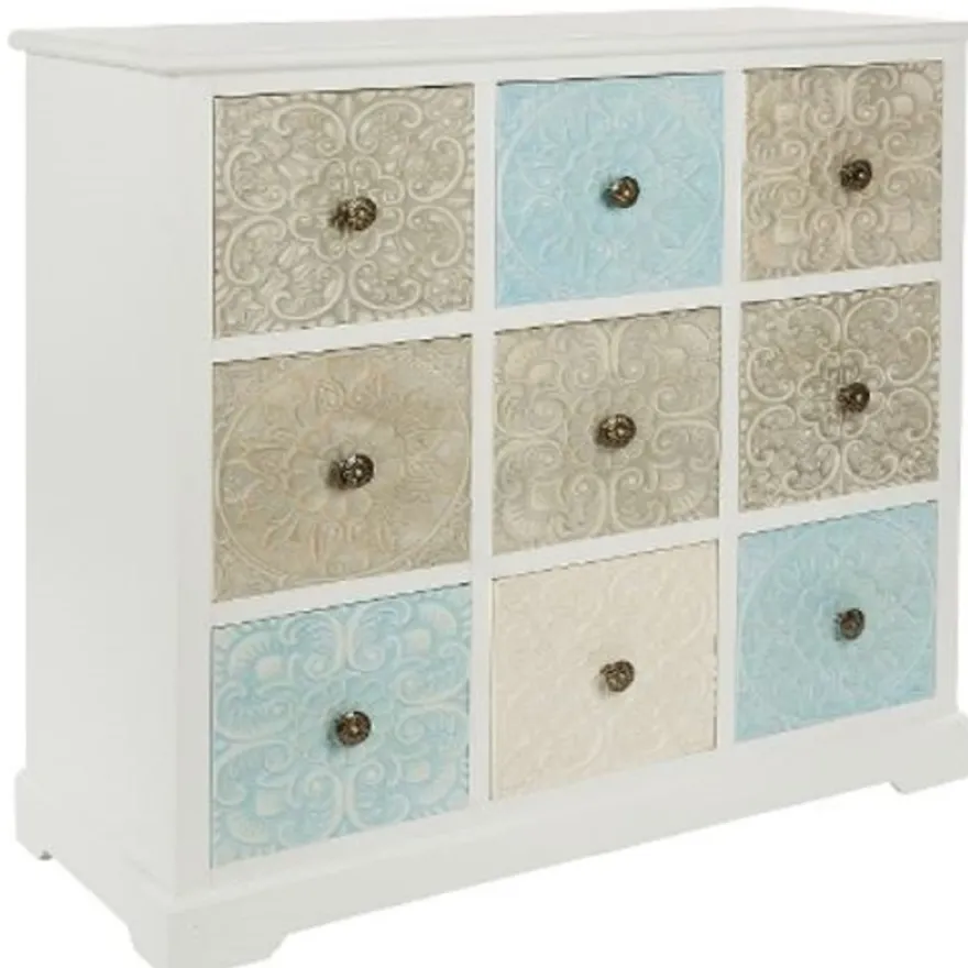 Casa Padrino Landhausstil Kommode mit 9 Schubladen Weiß / Mehrfarbig 100 x 40 x H. 92 cm - Landhausstil Möbel