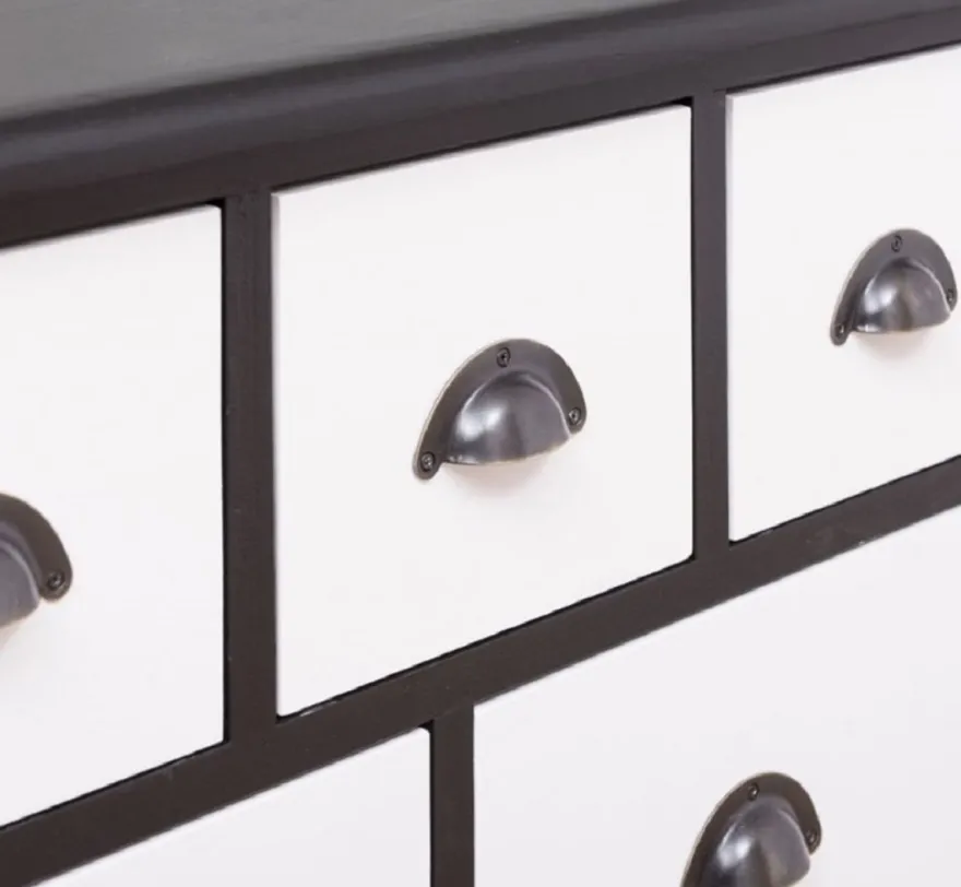 Casa Padrino Landhausstil Kommode Schwarz / Weiß 180 x 48 x H. 95 cm - Massivholz Schrank mit 19 Schubladen - Landhausstil Möbel - Möbel im Landhausstil - Landhausstil Einrichtung