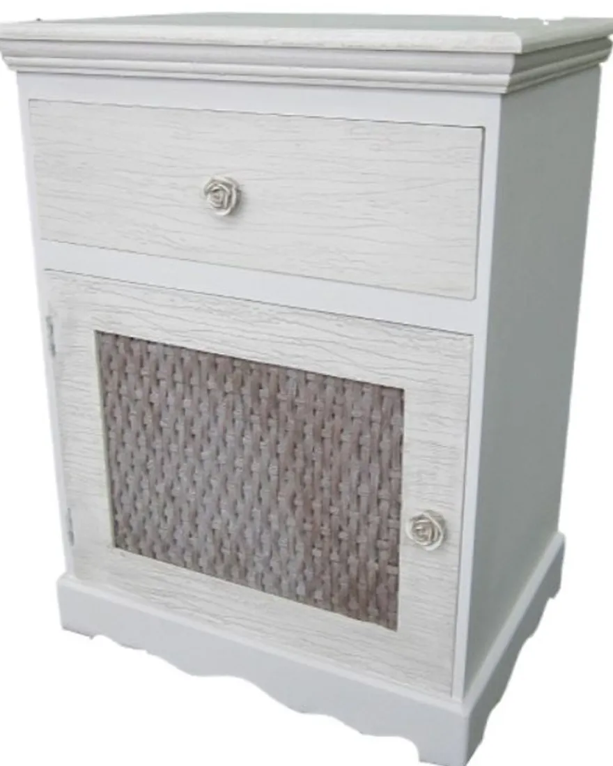 Casa Padrino Landhausstil Kommode mit Tür und Schublade in Hellgrau und Braun - 45 x 33 x H. 61 cm