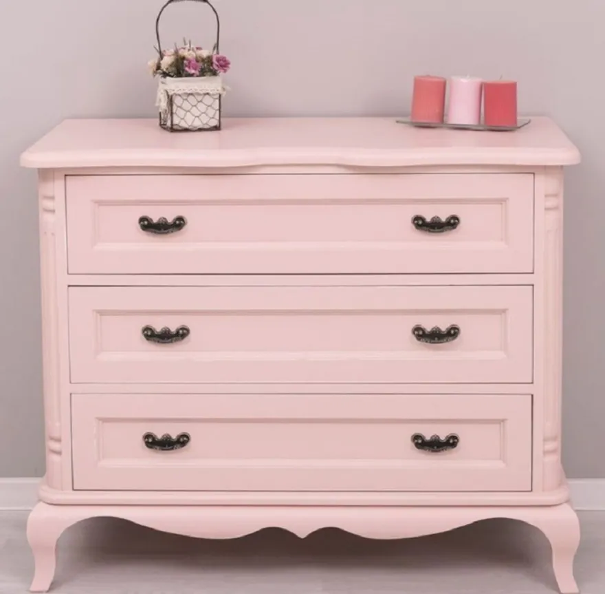 Casa Padrino Landhausstil Kommode Rosa 110 x 48 x H. 89 cm - Massivholz Schrank mit 3 Schubladen - Landhausstil Schlafzimmer Möbel - Möbel im Landhausstil - Landhausstil Einrichtung