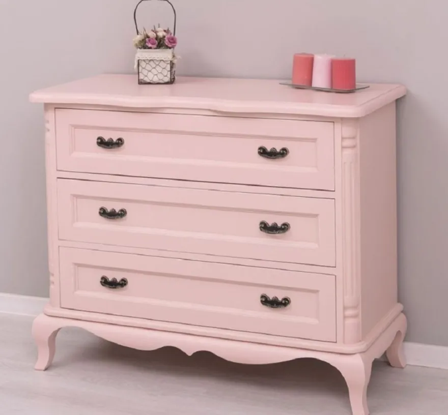Casa Padrino Landhausstil Kommode Rosa 110 x 48 x H. 89 cm - Massivholz Schrank mit 3 Schubladen - Landhausstil Schlafzimmer Möbel - Möbel im Landhausstil - Landhausstil Einrichtung
