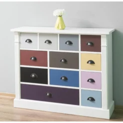 Casa Padrino Landhausstil Kommode weiß mit 12 bunten Schubladen - Büromöbel im Landhausstil