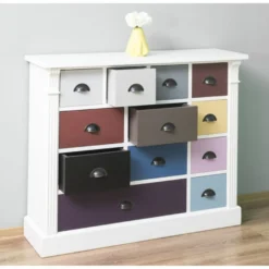 Casa Padrino Landhausstil Kommode weiß mit 12 bunten Schubladen - Büromöbel im Landhausstil