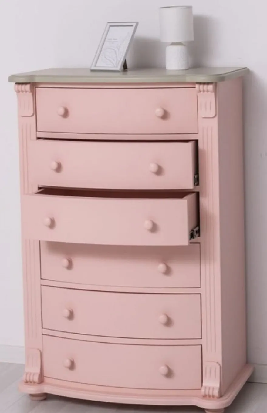 Casa Padrino Landhausstil Kommode Rosa / Grau 80 x 48 x H. 120 cm - Massivholz Schrank mit 6 Schubladen - Landhausstil Schlafzimmer Möbel - Möbel im Landhausstil - Landhausstil Einrichtung