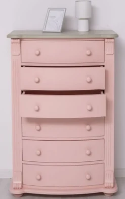 Casa Padrino Landhausstil Kommode Rosa / Grau 80 x 48 x H. 120 cm - Massivholz Schrank mit 6 Schubladen - Landhausstil Schlafzimmer Möbel - Möbel im Landhausstil - Landhausstil Einrichtung