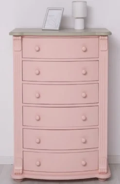 Casa Padrino Landhausstil Kommode Rosa / Grau 80 x 48 x H. 120 cm - Massivholz Schrank mit 6 Schubladen - Landhausstil Schlafzimmer Möbel - Möbel im Landhausstil - Landhausstil Einrichtung