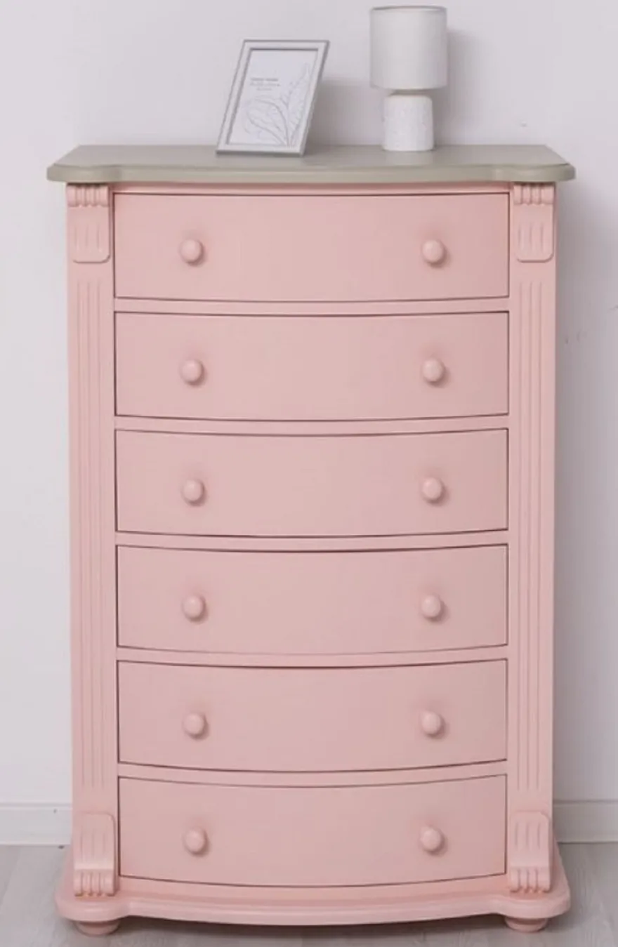 Casa Padrino Landhausstil Kommode Rosa / Grau 80 x 48 x H. 120 cm - Massivholz Schrank mit 6 Schubladen - Landhausstil Schlafzimmer Möbel - Möbel im Landhausstil - Landhausstil Einrichtung
