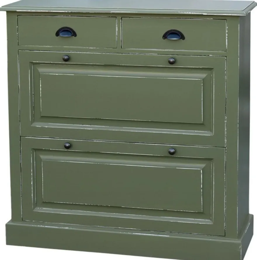 Casa Padrino Landhausstil Massivholz Schuhschrank Antik Grün 103 x 35 x H. 105 cm - Landhausstil Garderobenmöbel
