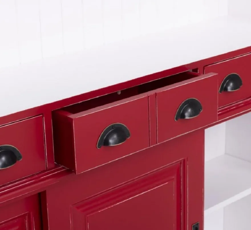 Casa Padrino Landhausstil Massivholz Barschrank Antik Rot / Weiß 151 x 36 x H. 210 cm - Massivholz Weinschrank im Landhausstil - Massivholz Bar Möbel - Landhausstil Bar Möbel