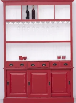 Casa Padrino Landhausstil Massivholz Barschrank Antik Rot / Weiß 151 x 36 x H. 210 cm - Massivholz Weinschrank im Landhausstil - Massivholz Bar Möbel - Landhausstil Bar Möbel