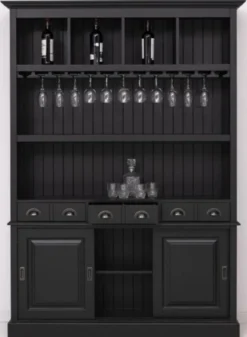 Casa Padrino Landhausstil Massivholz Barschrank Schwarz 151 x 36 x H. 210 cm - Massivholz Weinschrank im Landhausstil - Massivholz Bar Möbel - Landhausstil Bar Möbel