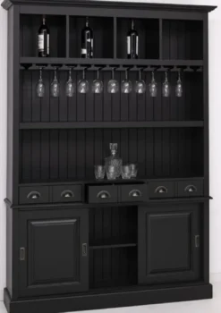 Casa Padrino Landhausstil Massivholz Barschrank Schwarz 151 x 36 x H. 210 cm - Massivholz Weinschrank im Landhausstil - Massivholz Bar Möbel - Landhausstil Bar Möbel