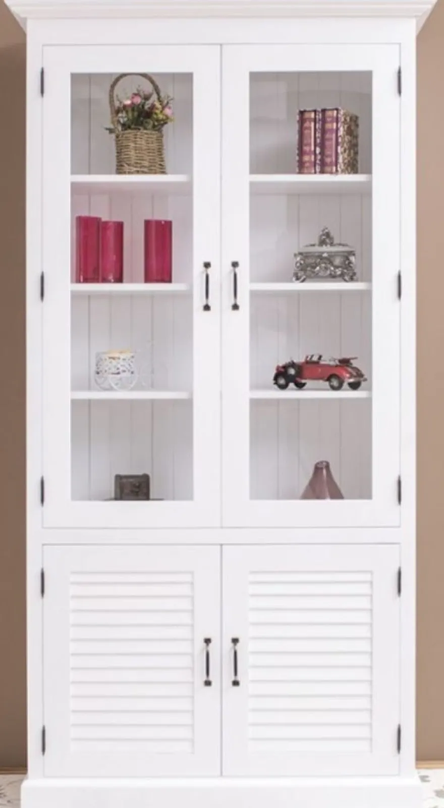 Casa Padrino Landhausstil Massivholz Schrank mit 4 Türen Weiß 64 x 39 x H. 210 cm - Regalschrank - Wohnzimmerschrank - Vitrinenschrank - Landhausstil Möbel
