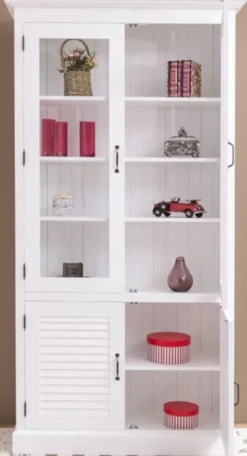 Casa Padrino Landhausstil Massivholz Schrank mit 4 Türen Weiß 64 x 39 x H. 210 cm - Regalschrank - Wohnzimmerschrank - Vitrinenschrank - Landhausstil Möbel