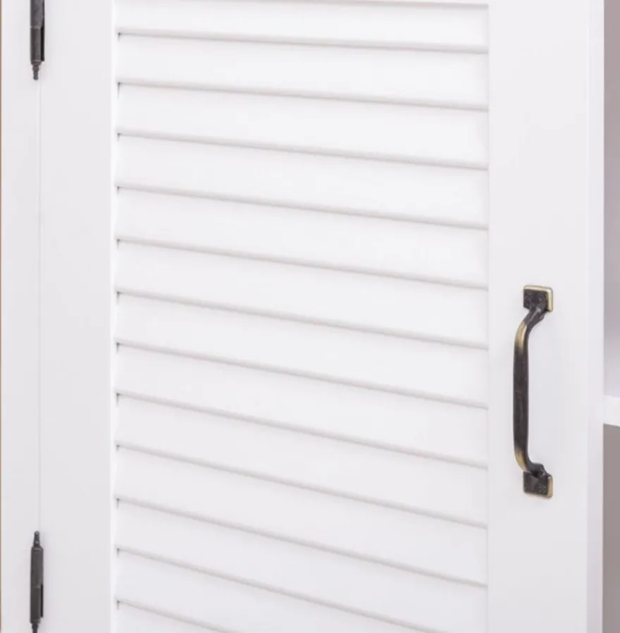Casa Padrino Landhausstil Massivholz Schrank mit 4 Türen Weiß 64 x 39 x H. 210 cm - Regalschrank - Wohnzimmerschrank - Vitrinenschrank - Landhausstil Möbel