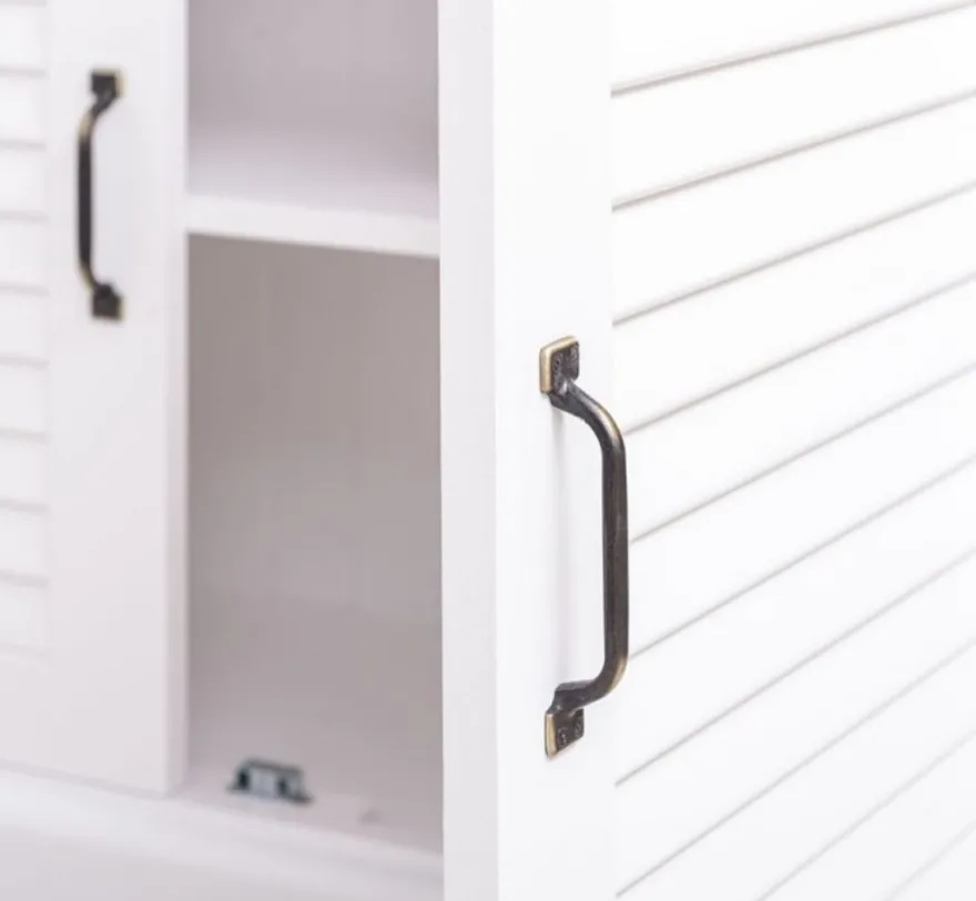 Casa Padrino Landhausstil Massivholz Schrank mit 4 Türen Weiß 64 x 39 x H. 210 cm - Regalschrank - Wohnzimmerschrank - Vitrinenschrank - Landhausstil Möbel