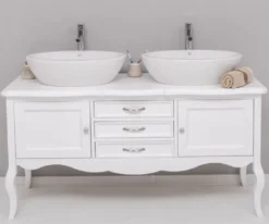 Casa Padrino Landhausstil Massivholz Doppel Waschtisch Weiß 150 cm - Landhausstil Badezimmer Möbel