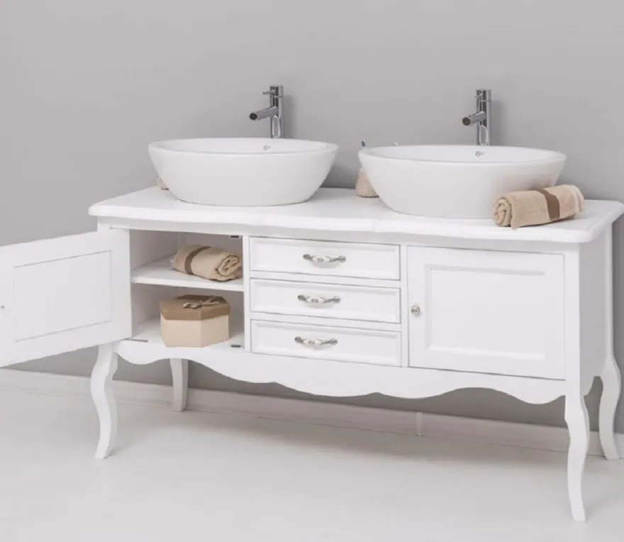 Casa Padrino Landhausstil Massivholz Doppel Waschtisch Weiß 150 cm - Landhausstil Badezimmer Möbel