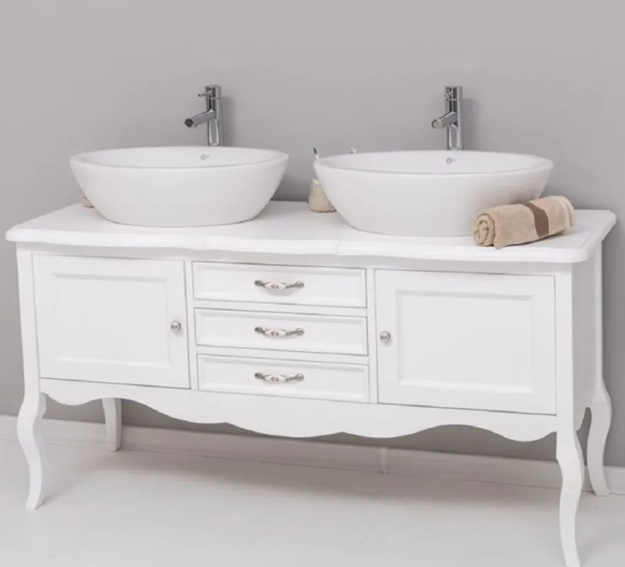 Casa Padrino Landhausstil Massivholz Doppel Waschtisch Weiß 150 cm - Landhausstil Badezimmer Möbel