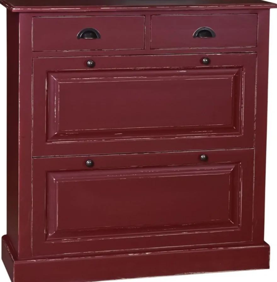 Casa Padrino Landhausstil Massivholz Schuhschrank Antik Bordeauxrot 103 x 35 x H. 105 cm - Landhausstil Garderobenmöbel