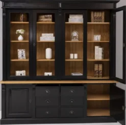 Casa Padrino Landhausstil Massivholz Schrank Schwarz / Naturfarben 223 x 51 x H. 228 cm - Bücherschrank - Regalschrank - Landhausstil Massivholz Möbel