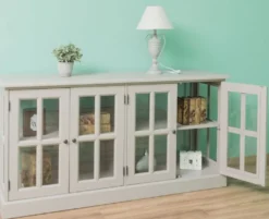 Casa Padrino Landhausstil Massivholz Sideboard Grau 175 x 53 x H. 90 cm - Landhausstil Massivholz Schrank mit 4 Türen - Landhausstil Möbel - Landhausstil Einrichtung - Massivholz Möbel