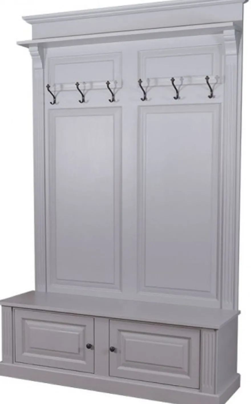 Casa Padrino Landhausstil Massivholz Garderobenschrank Grau 140 x 41 x H. 210 cm - Wand Garderobe - Flur Schrank - Flurmöbel - Garderobenmöbel - Landhausstil Möbel