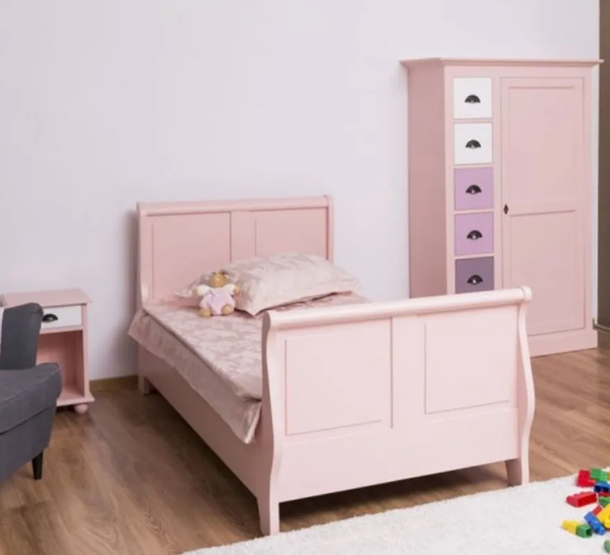 Casa Padrino Landhausstil Massivholz Kinderzimmer Möbel Set Rosa / Weiß / Lila - 1 Einzelbett & 1 Kleiderschrank & 1 Nachttisch - Landhausstil Möbel