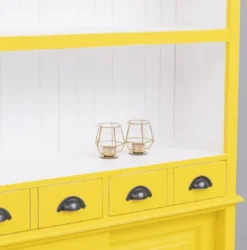 Casa Padrino Landhausstil Massivholz Barschrank Gelb / Weiß 151 x 36 x H. 210 cm - Massivholz Weinschrank im Landhausstil - Massivholz Bar Möbel - Landhausstil Bar Möbel