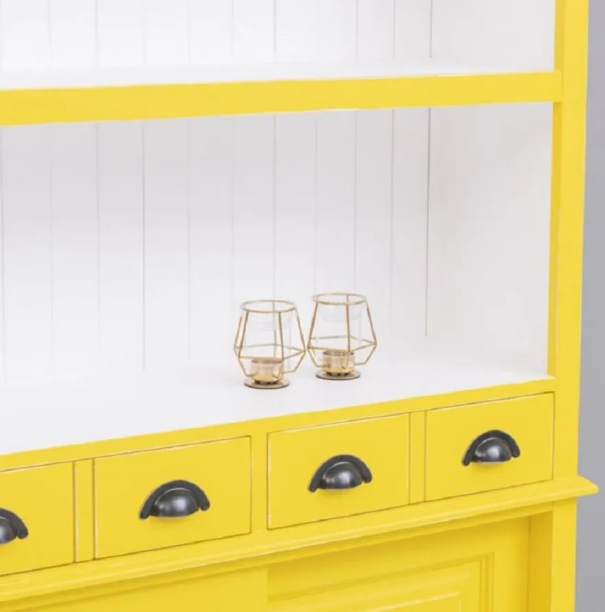 Casa Padrino Landhausstil Massivholz Barschrank Gelb / Weiß 151 x 36 x H. 210 cm - Massivholz Weinschrank im Landhausstil - Massivholz Bar Möbel - Landhausstil Bar Möbel