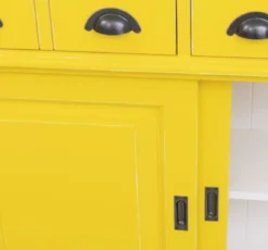 Casa Padrino Landhausstil Massivholz Barschrank Gelb / Weiß 151 x 36 x H. 210 cm - Massivholz Weinschrank im Landhausstil - Massivholz Bar Möbel - Landhausstil Bar Möbel