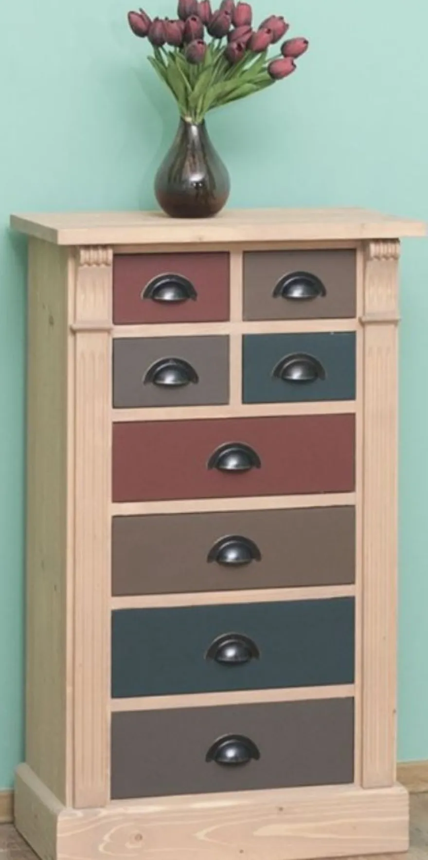 Casa Padrino Landhausstil Massivholz Kommode mit 8 Schubladen Naturfarben / Mehrfarbig 60 x 36 x H. 100 cm - Landhausstil Möbel