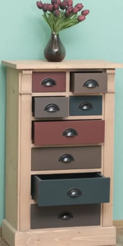 Casa Padrino Landhausstil Massivholz Kommode mit 8 Schubladen Naturfarben / Mehrfarbig 60 x 36 x H. 100 cm - Landhausstil Möbel