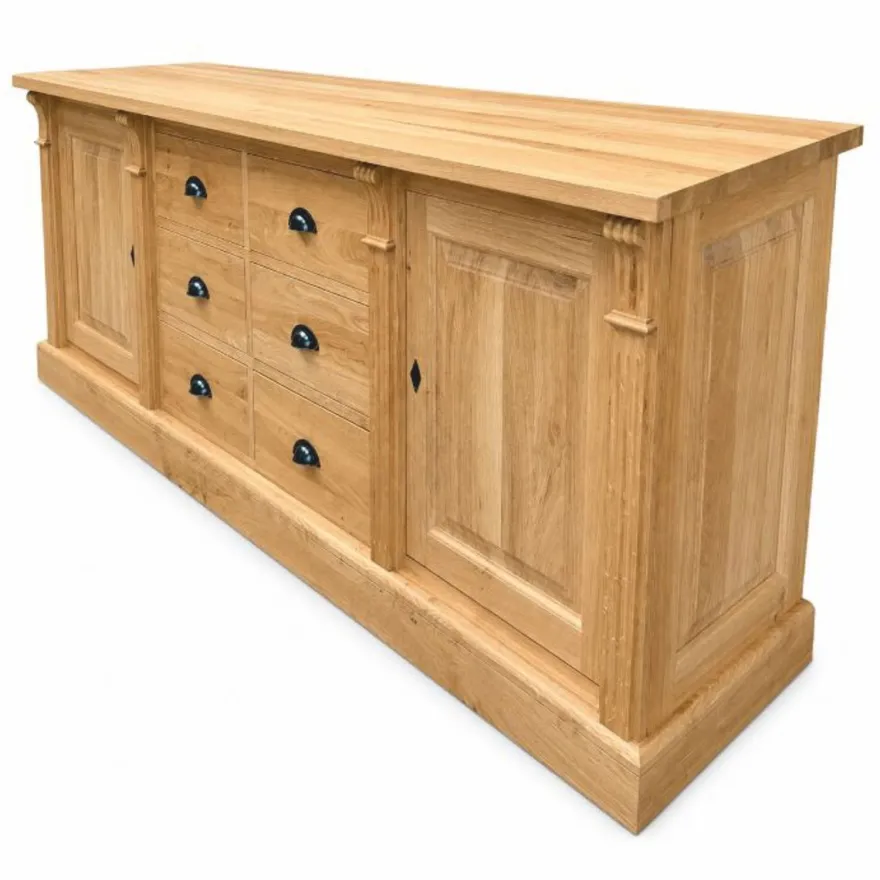 Casa Padrino Landhausstil Massivholz Sideboard mit 2 Türen und 6 Schubladen Naturfarben 219 cm - Massivholz Möbel - Landhausstil Möbel