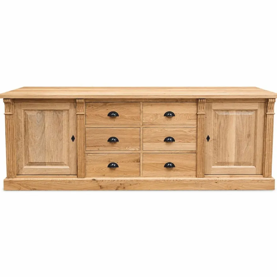 Casa Padrino Landhausstil Massivholz Sideboard mit 2 Türen und 6 Schubladen Naturfarben 219 cm - Massivholz Möbel - Landhausstil Möbel