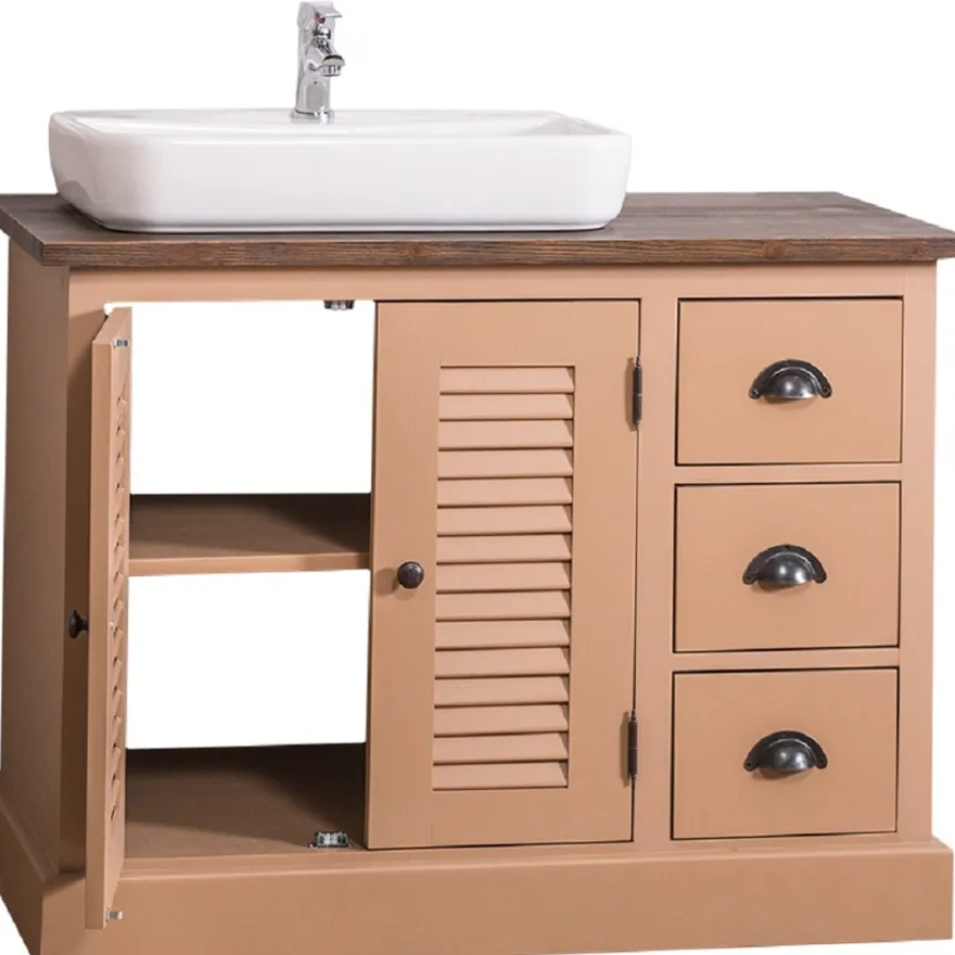 Casa Padrino Landhausstil Massivholz Waschbeckenschrank Braun / Dunkelbraun 100 x 51 x H. 75 cm - Landhausstil Badezimmermöbel