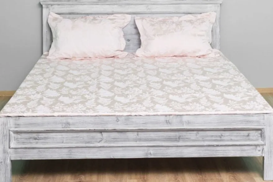 Casa Padrino Landhausstil Massivholz Bett Antik Grau 160 x 200 x H. 93 cm - Massivholz Doppelbett - Landhausstil Schlafzimmer Möbel